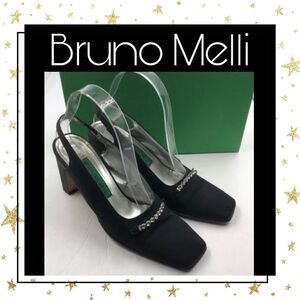 Bruno Melli Black Satin Slingback Heels 7.5 7.5M